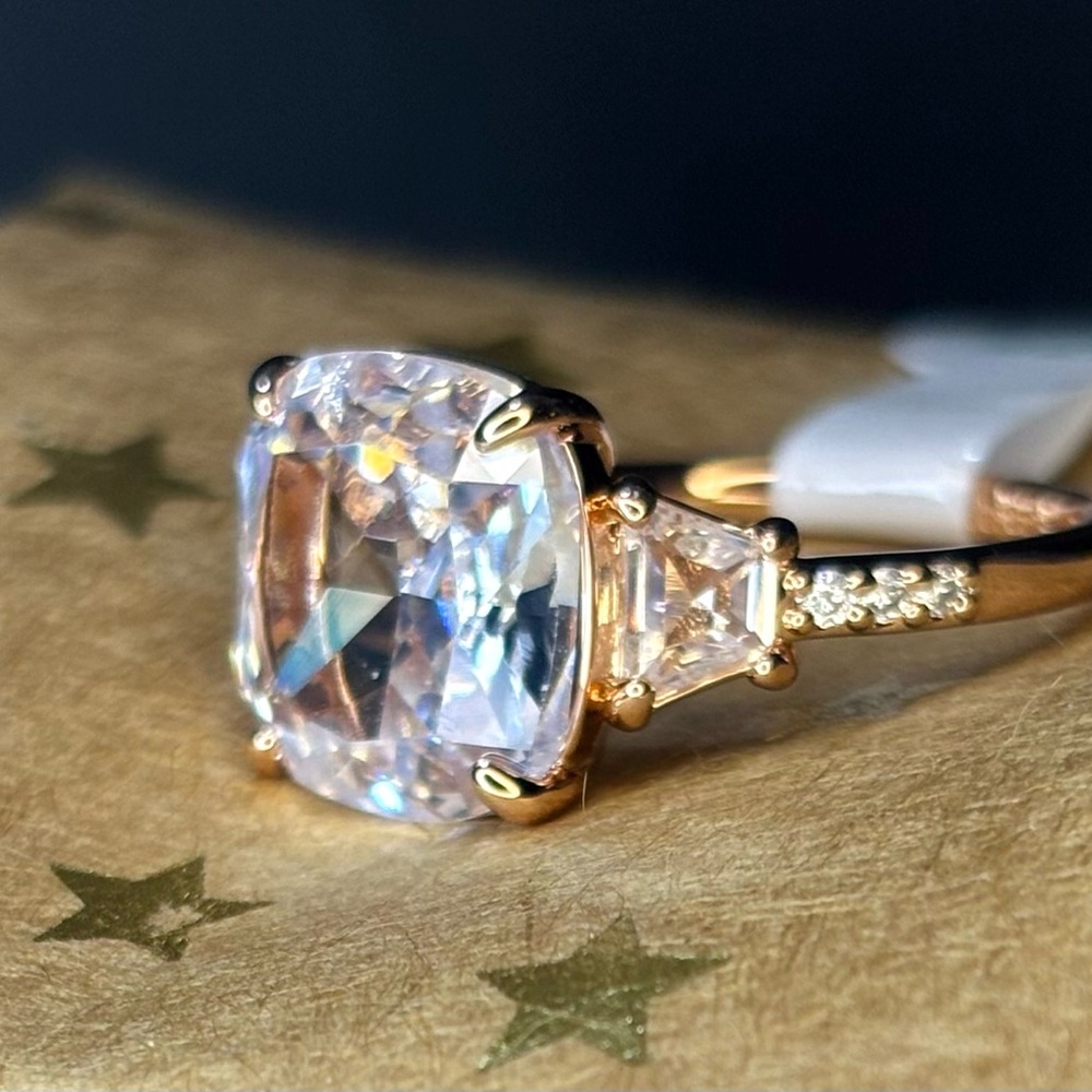 Elegant Rose Gold and Silver Ring with Clear Gemstones by Bomb Party. April 2025